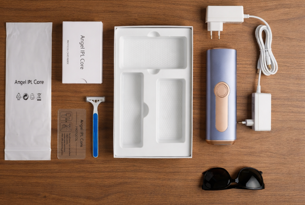 Angel IPL kit flat-lay with included items
